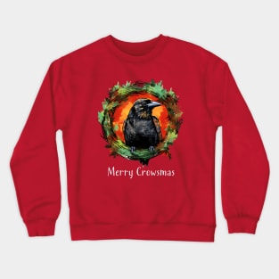 Funny "Merry Crowsmas" Christmas Crow & Wreath Crewneck Sweatshirt